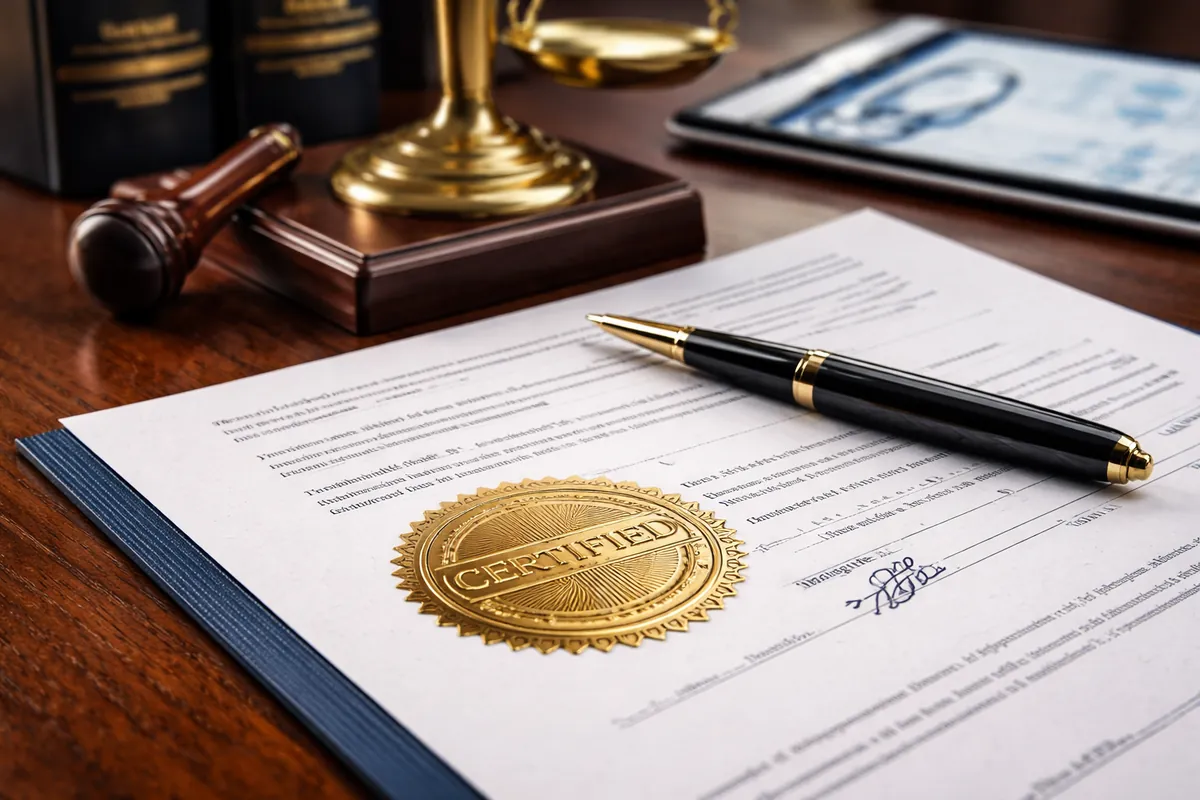 Certified document beside a judge's gavel