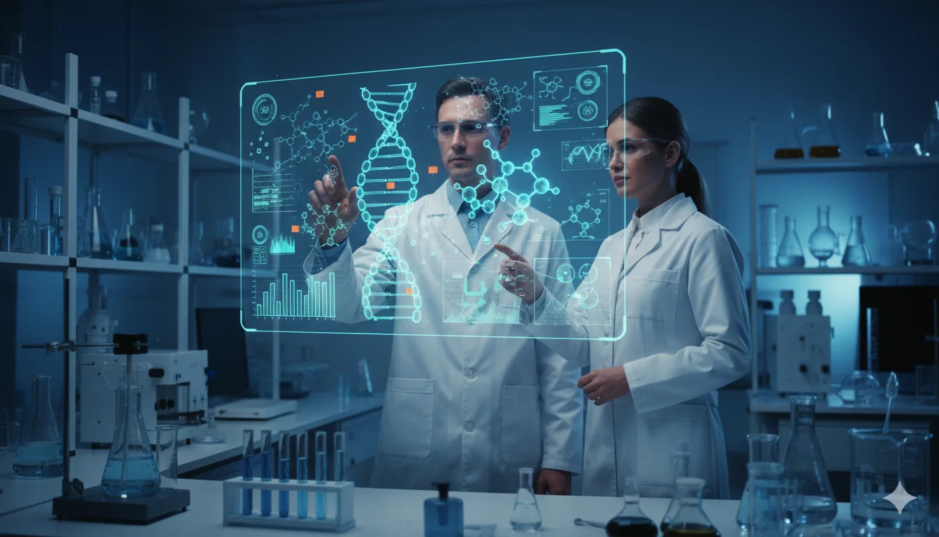 Biotech researchers reviewing clinical trial data